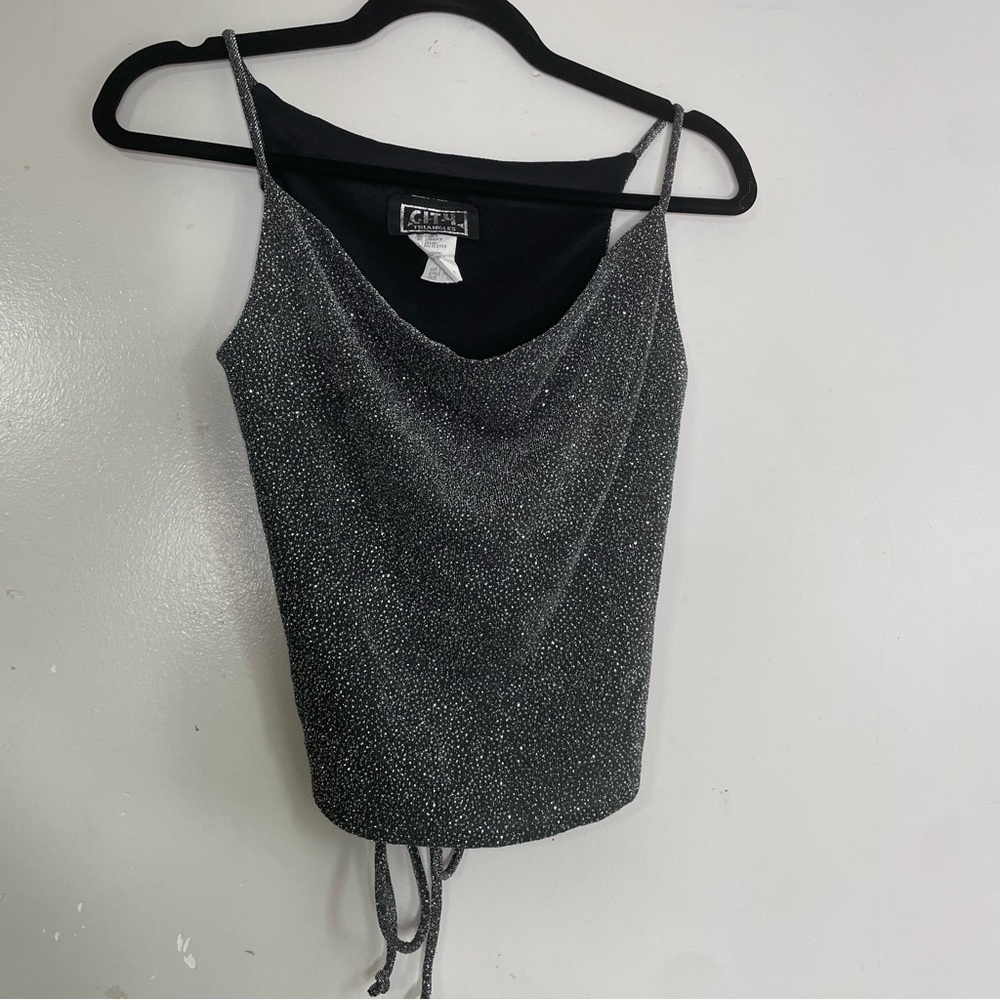 City Triangles Vintage 90s Y2K glitter tie back cropped top 7/8